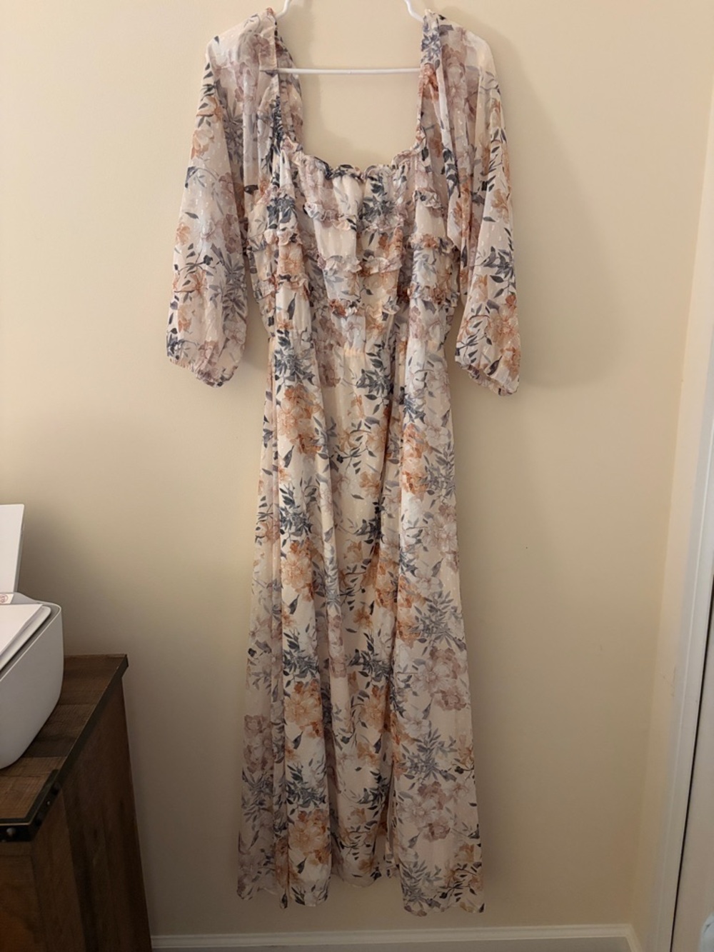 Baltic Born Cream Floral Maxi Dress with Puff Sleeves